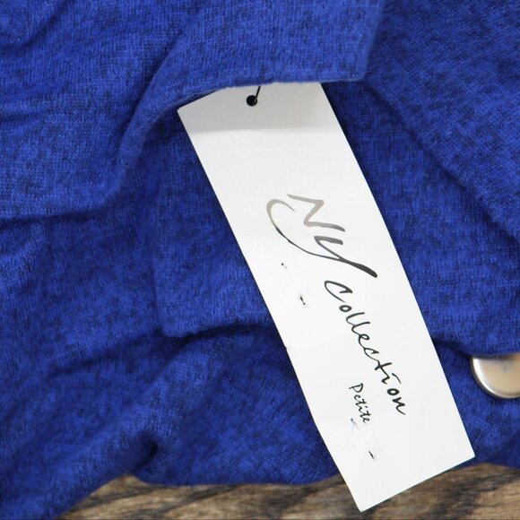Ny Collection Womens Petites Asymmetrical Cowl Neck Button-Up Sweater Blue PS - Picture 3 of 5